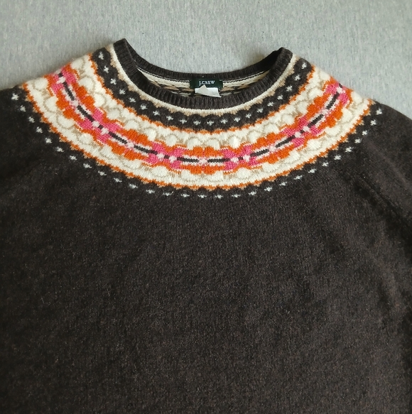 J Crew Sweater Womens Large Lambs Wool Fair Isle Crew Neck Boho Cozy Western - Picture 3 of 11